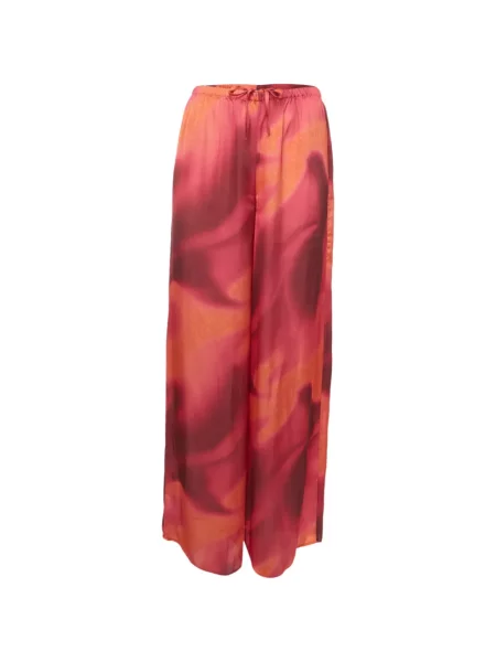 Pantaloni Les Rêveries din satin cu imagine cu imprimeu abstract roșu
