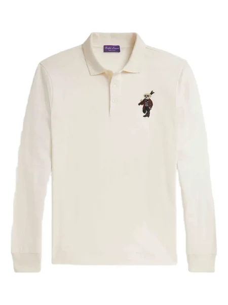 Lung tricou polo Ralph Lauren Collection cu broderie alb