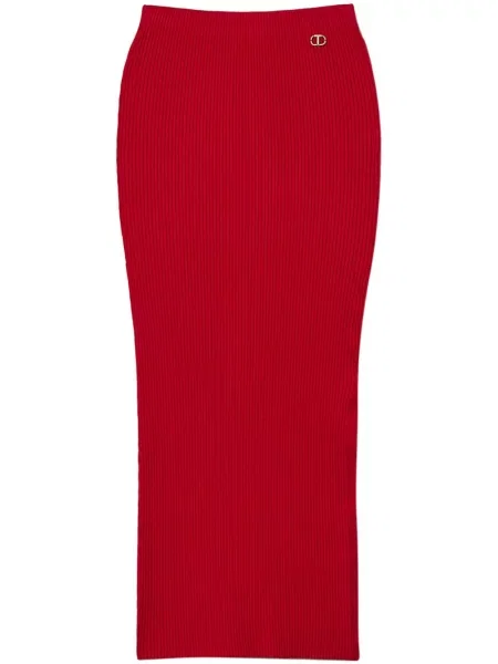 Fustă midi Twinset tricotate până la genunchi roșu