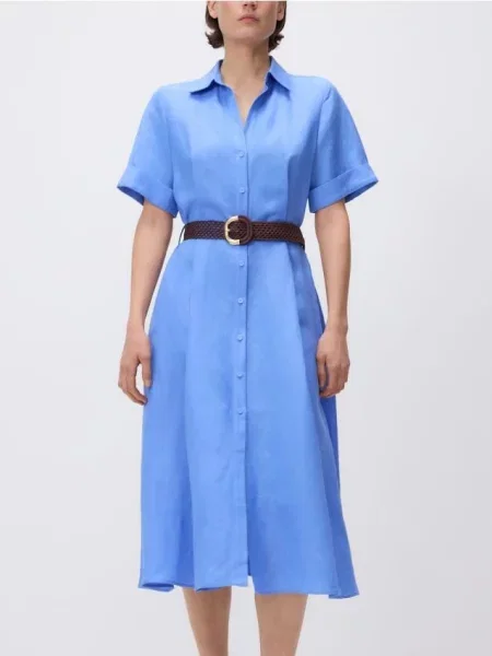 Reserved Сукня міді з лляної суміші синій