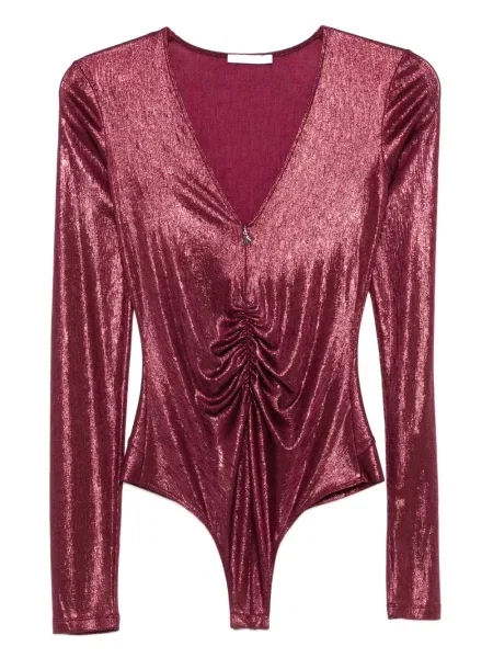 Długa bluzka Patrizia Pepe z dekoltem w serek fioletowa