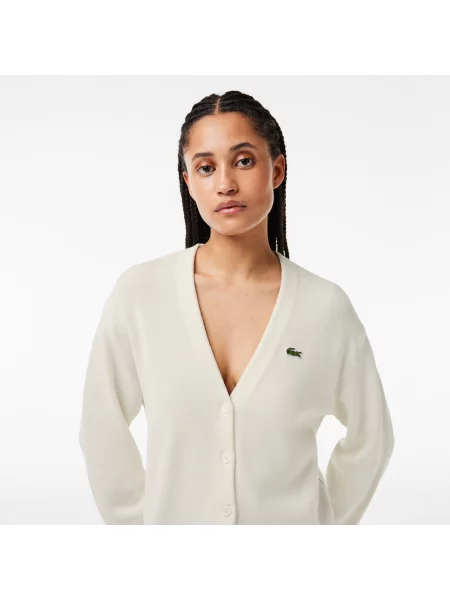Lacoste Kardigan Z Dekoltem V biały