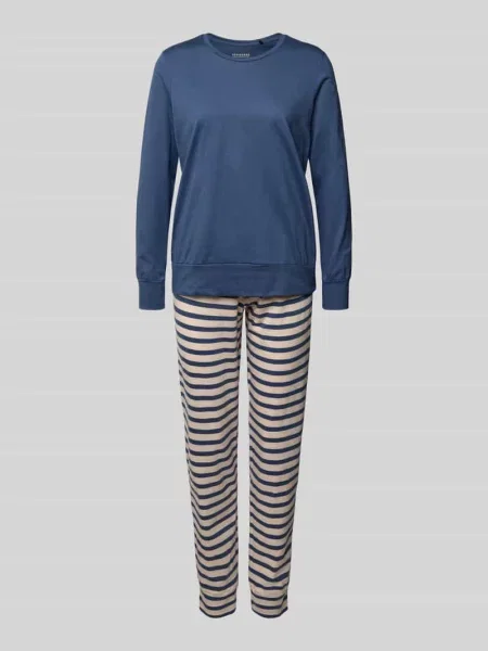 Piżama o kroju regular fit z czystej bawełny model ‘Schlafan’ Schiesser niebieska