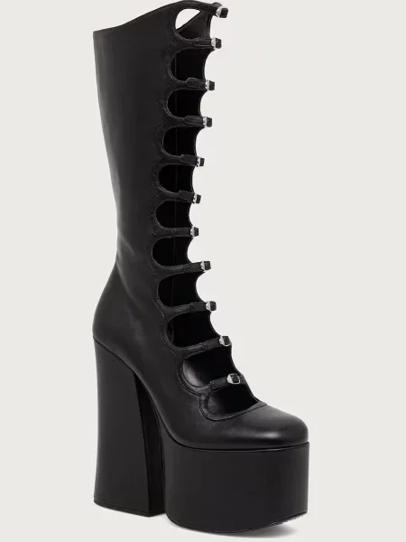MARC JACOBS cizme cu pentru femei din piele THE KIKI KNEE HIGH BOOT negru