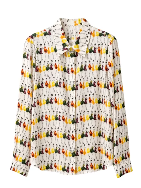 Lung cămașă Alice + Olivia cu imagine alb