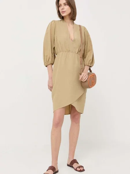 Сукня з домішкою льону Notes du Nord mini пряма зелений