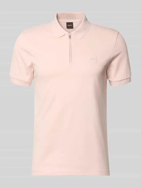Koszulka polo o kroju regular fit z zamkiem błyskawicznym Boss Orange różowa