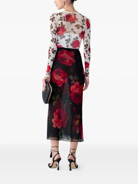 Fustă midi Carolina Herrera din șifon cu imagine până la genunchi negru