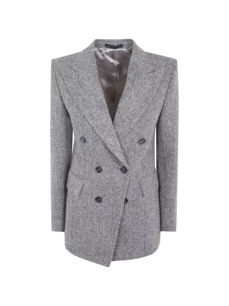 Geacă Paul Smith din tweed cu model herringbone cu două rânduri de nasturi maro
