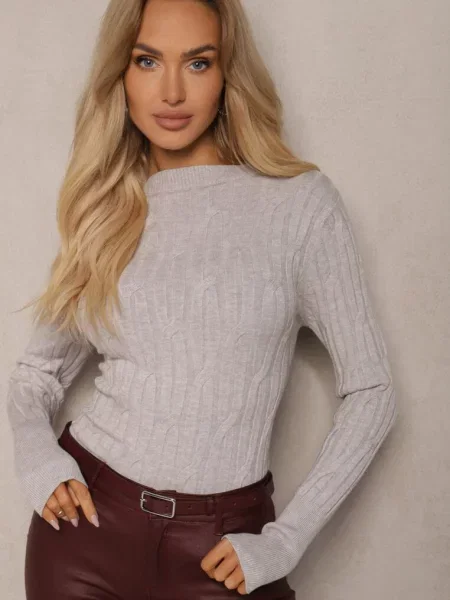 Sweter z Wiskozą i Ozdobnym Splotem Saviana szary