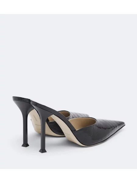 Papuci tip mules Christen din piele de lac negru