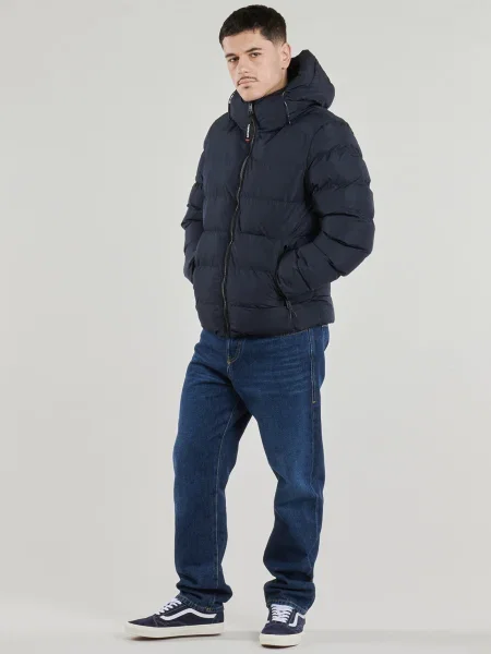 Geacă Superdry cu glugă albastru
