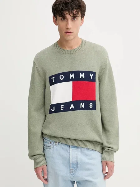 Bombažen pulover Tommy Jeans zelena