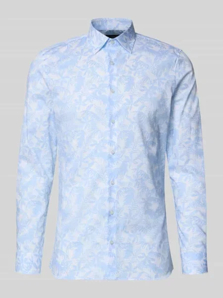 Super krój slim fit biznesowa koszula w całościowy wzór z kołnierzykiem kent Olymp No. Six błękitna