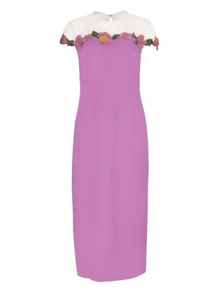 Rochie midi Oscar De La Renta cu model floral până la genunchi de costum violet