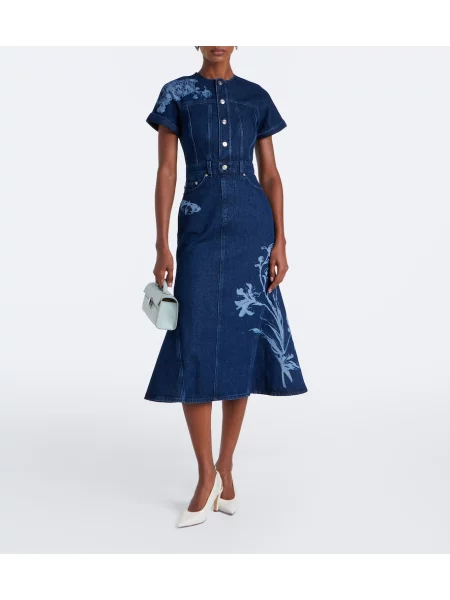 Rochie din denim Erdem cu imagine albastru