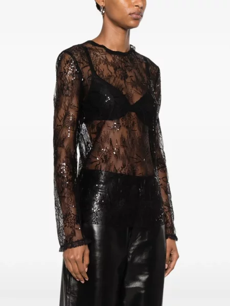 Top Alberta Ferretti cu paiete din dantelă negru