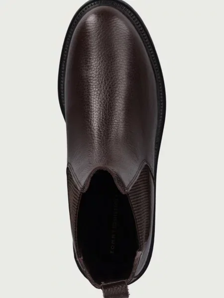 Tommy Hilfiger боти челси дамски от кожа TH EMBOSS GRAIN LEATHER CHELSEA кафяво