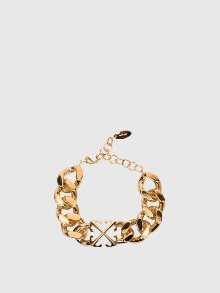 Золотистий браслет-ланцюг з фактурною емблемою Off-white