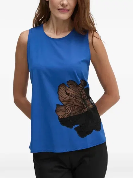 Top Sisley fără mâneci cu model floral albastru