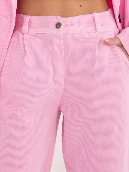 Pantaloni Rue Paris de catifea roz
