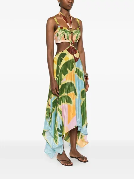 Sukienka midi Farm Rio z nadrukiem w tropikalny nadruk asymetryczna zielona