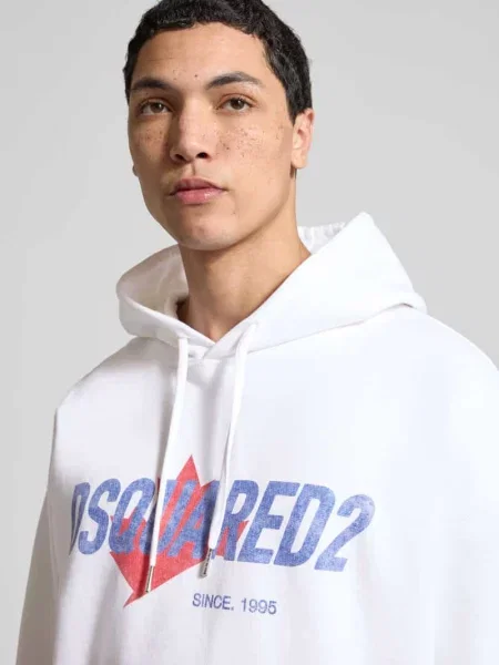 Bluza z kapturem o kroju relaxed fit z nadrukiem z logo Dsquared2 biała