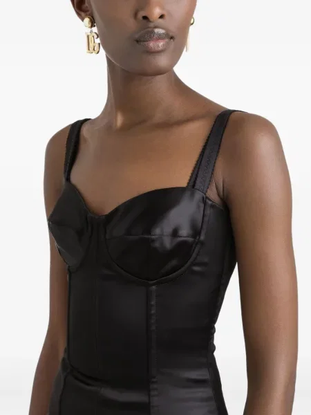 Rochie midi Dolce & Gabbana din satin până la genunchi de costum negru
