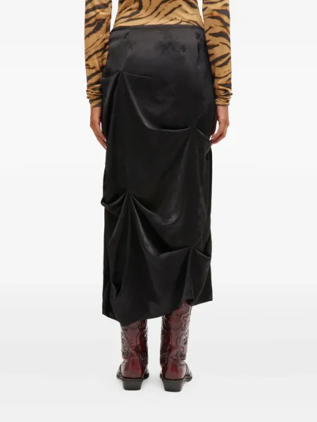 Fusta mini Ganni cu model floral drapată negru
