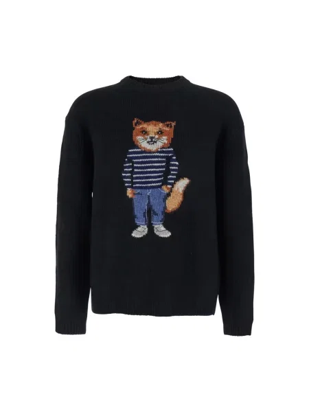 Sweter Maison Kitsune wełniany czarny