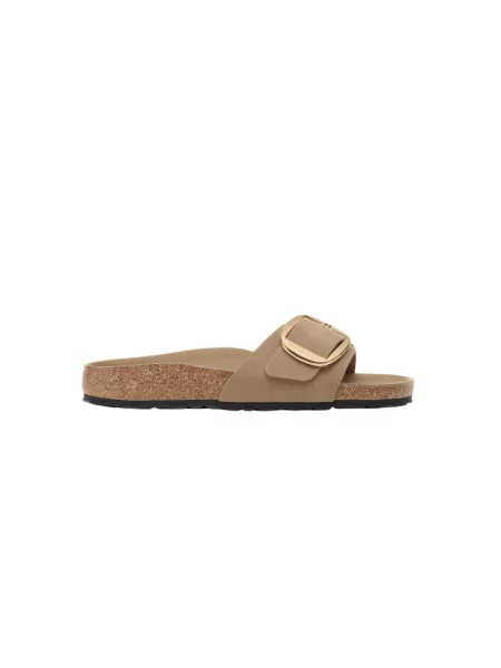 Klapki Birkenstock skórzane na sprzączkę brązowe