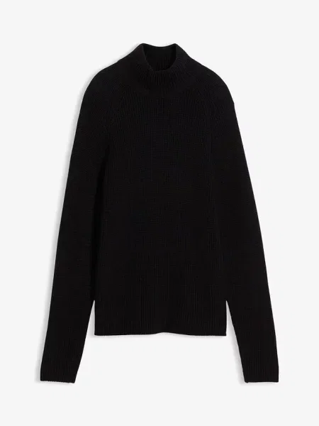 Sweter z prążkowanej dzianiny z czystej bawełny organicznej czarny