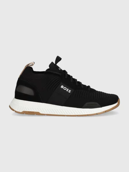 BOSS BLACK Sneakers tornacipő Titanium_Runn_knst_N bőr hozzáadásával fekete