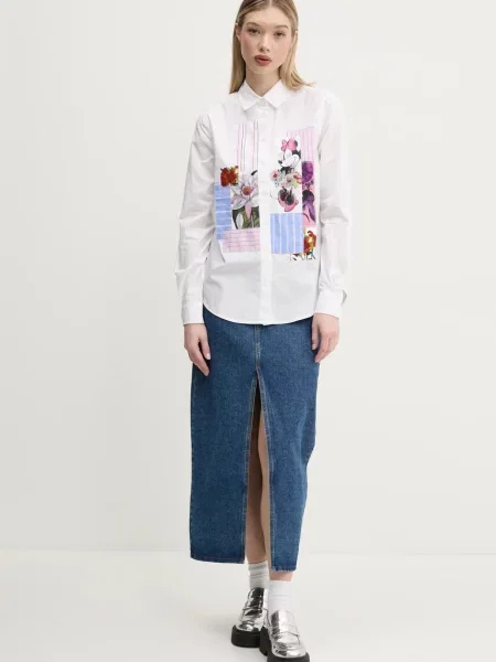 Desigual koszula FLOWERS MINNIE regular z kołnierzykiem klasycznym biały