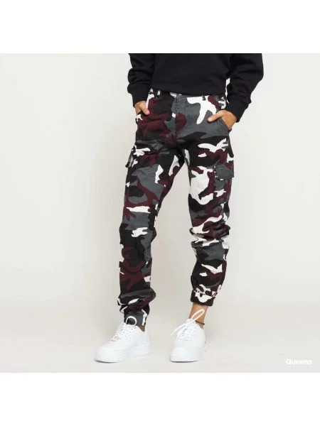 Spodnie Urban Classics Ladies High Waist Camo Cargo Pants Camo Burgundy czarne