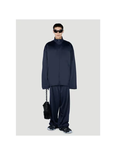 Lniana kurtka Balenciaga do biegania niebieska