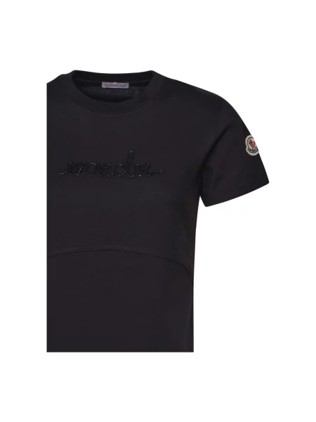 Koszulka Moncler z koralikami z dekoltem w kształcie litery U czarna