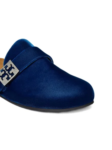 Papuče Tory Burch od samta s kristalima plava
