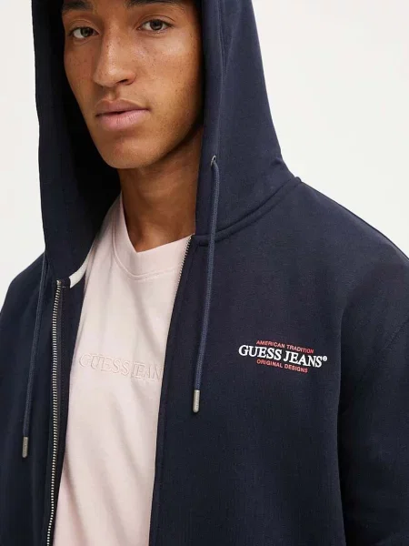 Guess Jeans кофта на застібці з капюшоном з бавовною