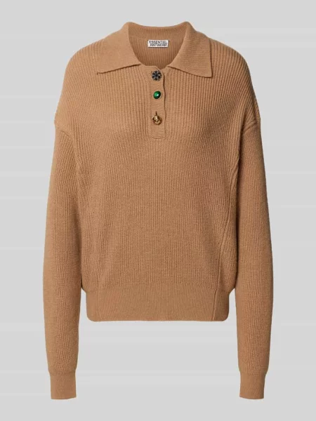 Sweter z dzianiny o luźnym kroju z mieszanki wełny model ‘IMETAL’ Essentiel Antwerp beżowy