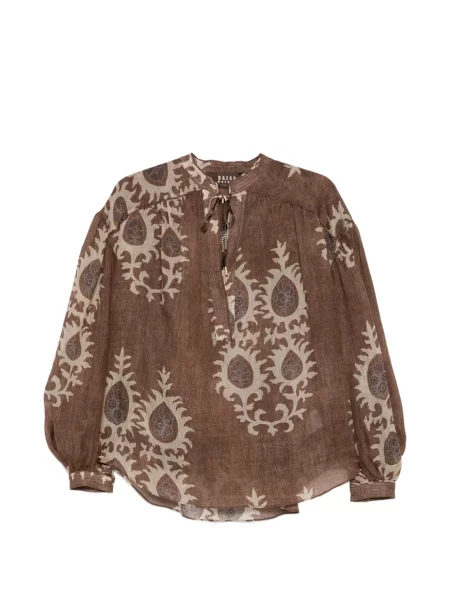 Bluzka Bazar Deluxe w kwiatki z nadrukiem brązowa