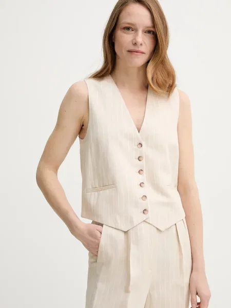 BA&SH vestă cu amestec de in PATSY un singur rand de bej