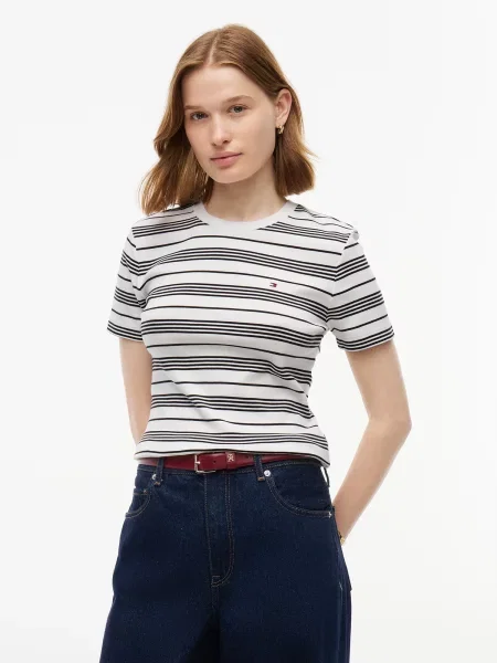 TOMMY HILFIGER Tričko CODY čierna / biela béžová