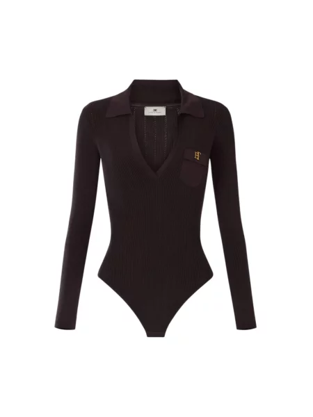Dzianinowa koszulka polo Elisabetta Franchi z logo brązowa