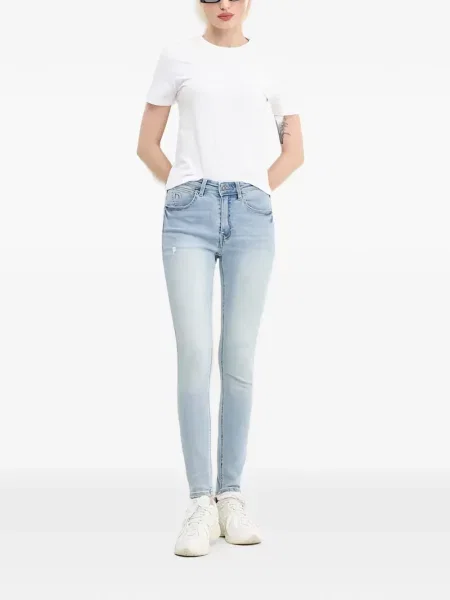 Blugi uzați Desigual zdrențuiți albastru