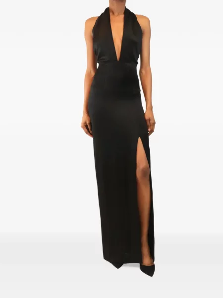 Rochie maxi Galvan London cu gât halter negru