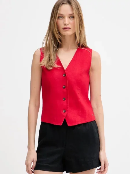 Tommy Hilfiger enoredni telovnik z lanom rdeča