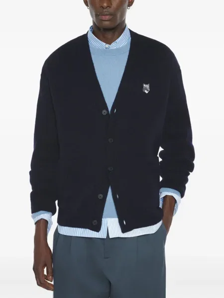 Cardigan Maison Kitsune cu broderie albastru
