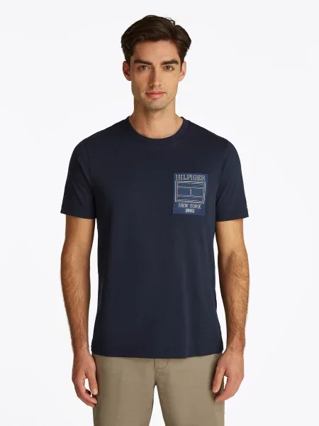 TOMMY HILFIGER Tričko námornícka modrá / tmavomodrá biela