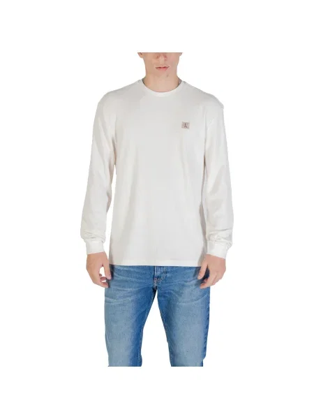 Tricou mânecă lungă Calvin Klein Jeans alb